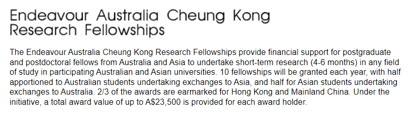 Endeavour Australia Cheung Kong Research Fellowships