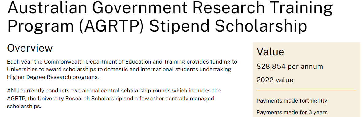 Australian Government Research Training Program Scholarships (AGRTP)