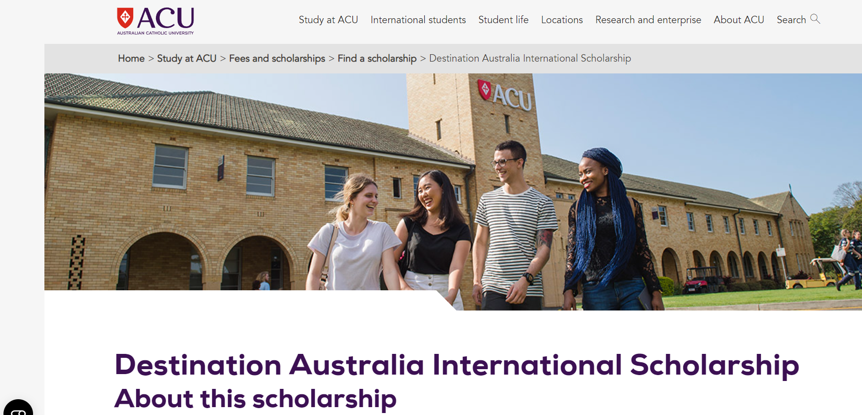 ACU Destination Australia International Scholarship 