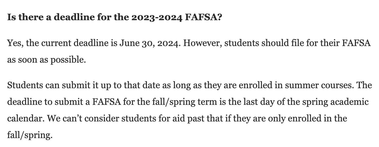 Deadline for FAFSA Submission 