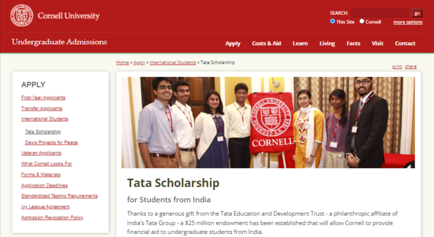Tata Cornell Scholarship