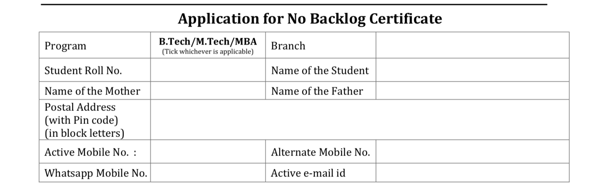 Procedure to Obtain Backlog Certificate