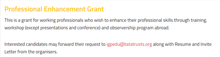 Tata Trusts Professional Enhancement Grant