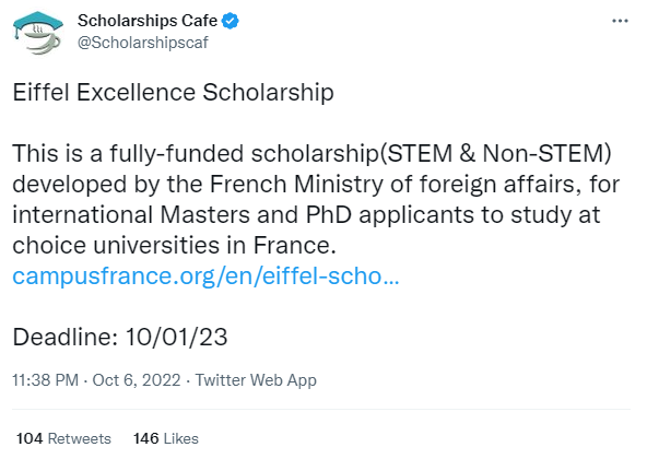 What are the objectives of the Eiffel Excellence Scholarship? 