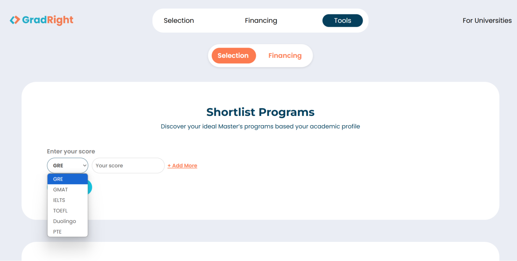 best matched university with Selectright based on ROI
