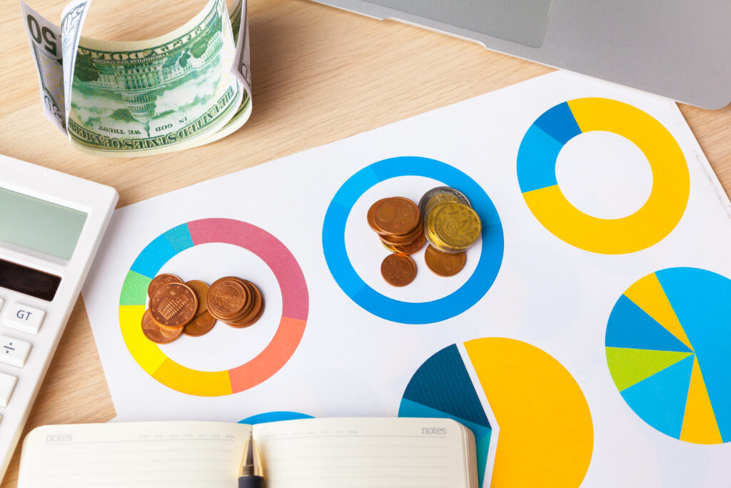 Financial accounting stock market graphs analysis close up