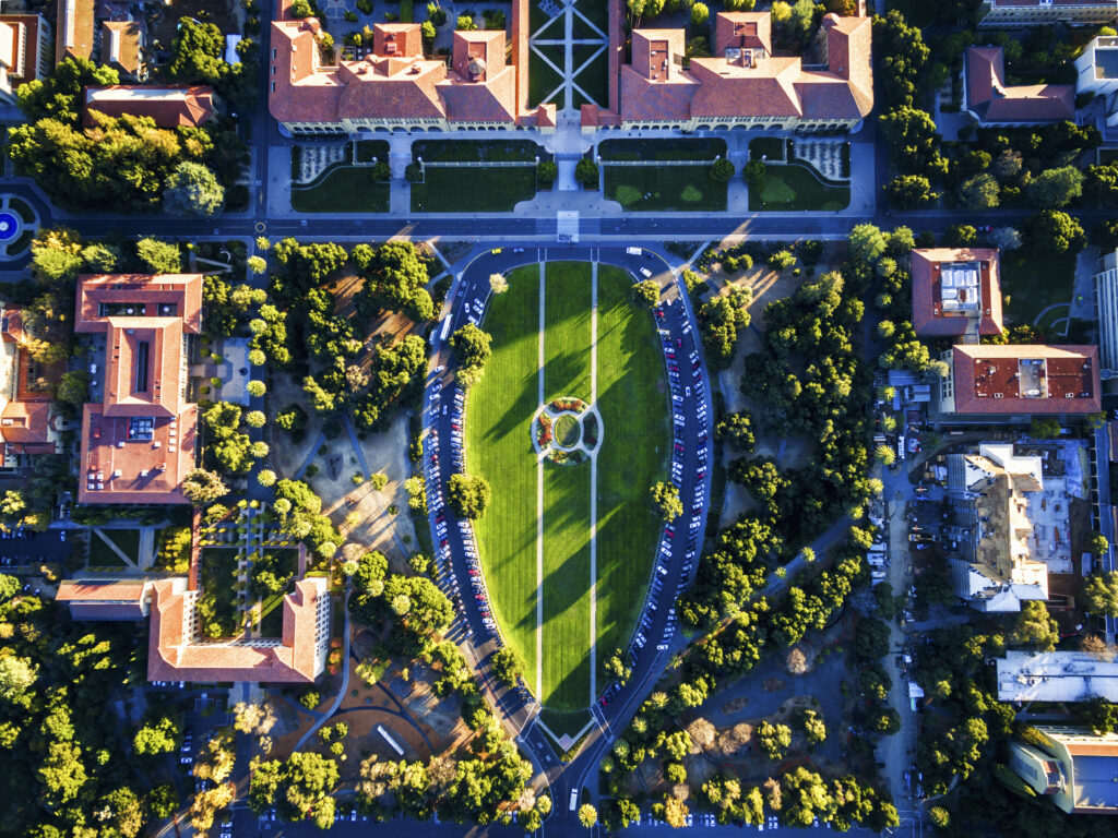 The Oval, aerial view of the open space in the middle of Stanford University Campus at Palo Alto. ,The Oval, Stanford University,United States