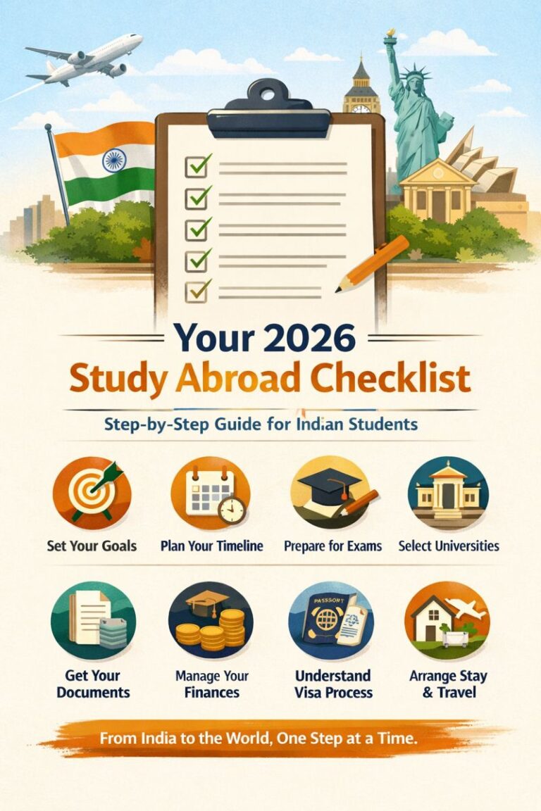 A step by step guide and complete plan for Indian students preparing to study abroad in 2026.