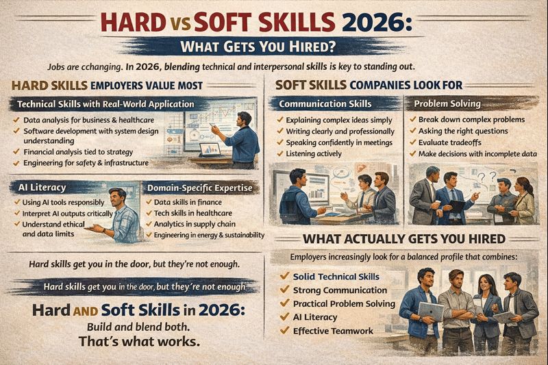 Discover the hard vs soft skills employers value in 2026. Learn the top skills companies want, what gets you hired, and future workforce priorities.